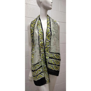vtg 70s India Pure Silk Long Scarf Lime Avocado Handmade Oblong 100% Silk Indian